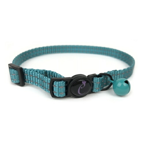 Classic Reflective Cat Collar With Breakaway Safety Clip & Bell – Turquoise Cat