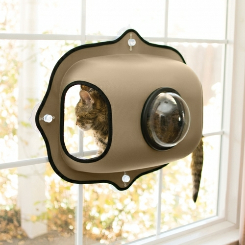 Ez Mount Bubble Window Pod & Cat Perch – Tan Beds & Sleep Accessories