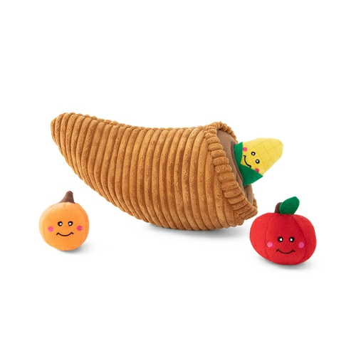 Fall Harvest Burrow Dog Toy – Cornucopia + 3 Squeaker Veggies Dog