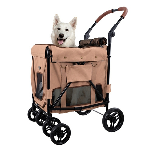 Gentle Giant Dual Entry Pet Wagon Stroller Pram For Dogs Up To 25Kg – Peach Carriers & Strollers