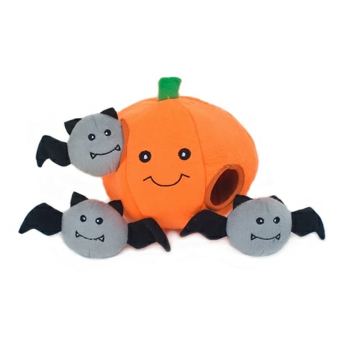 Halloween Burrow Interactive Dog Toy – 3 Squeaker Bats In A Pumpkin Chew Toys