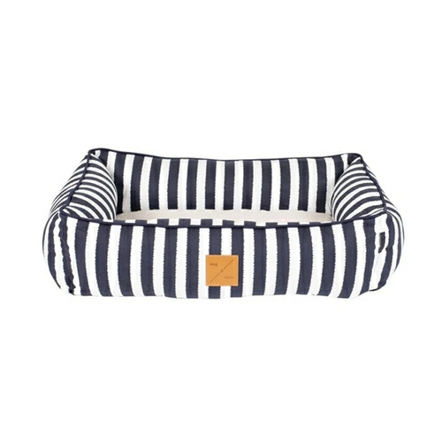 Mog & Bone Bolster Dog Bed – Navy Hamptons Stripe Beds & Blankets