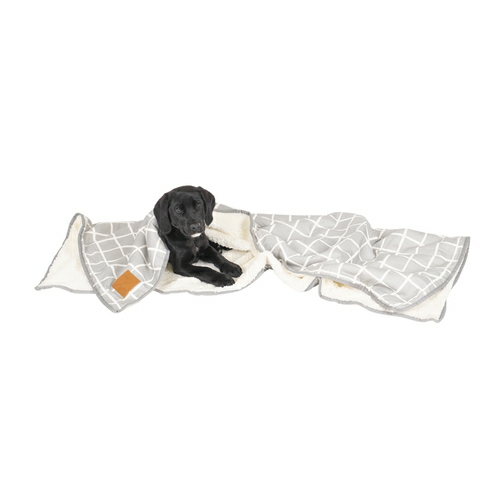 Mog & Bone Soft Reversible Pet Blanket Grey Check Beds & Blankets