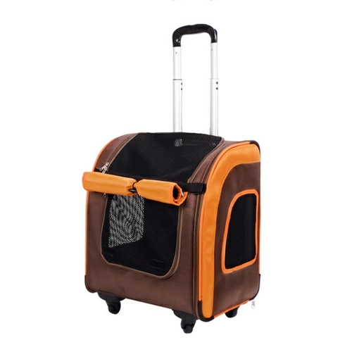 New Liso Backpack Parallel Transport Pet Trolley- Orange/Brown Carriers & Strollers