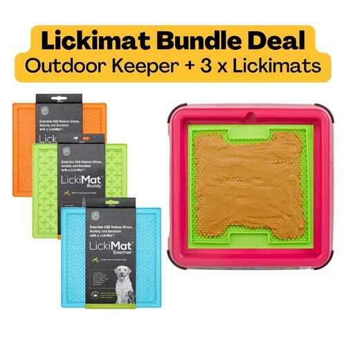 Outdoor Keeper Bundle Ant-Proof Slow Dog Feeder With 3 Bonus Lickimats Bowls & Fountains Pink