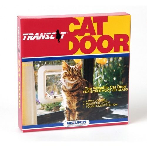 Pet Door Cat Flap For Doors, Walls & Glass – White – 4 Way Lock Cat