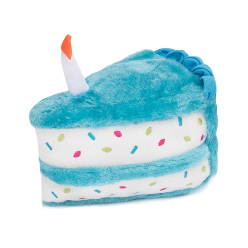 Plush Birthday Cake With Blaster Squeaker Dog Toy Dog Blue