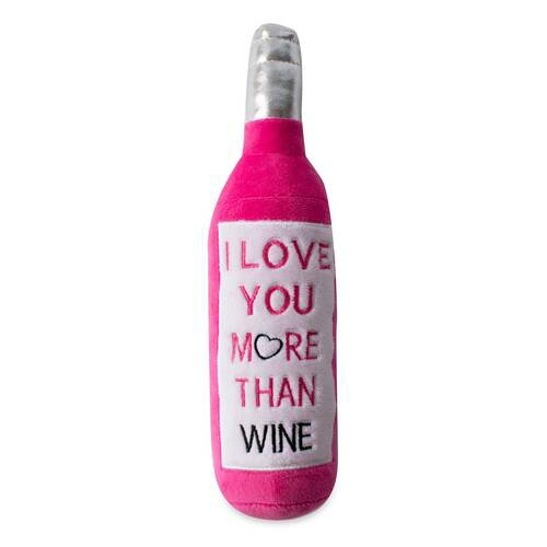 Plush Bottle Squeaker Valentine’s Dog Toy – Love You More Than Wine Dog