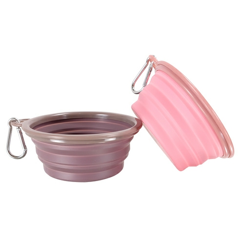 Quick Bite Collapsible Travel Pet Bowl – Pink/Aubergine Bowls & Fountains Brown/Aubergine