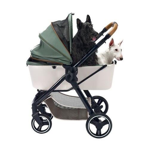 Retro Luxe Folding Pet Stroller For Pets Up To 30Kg – Soft Sage Carriers & Strollers