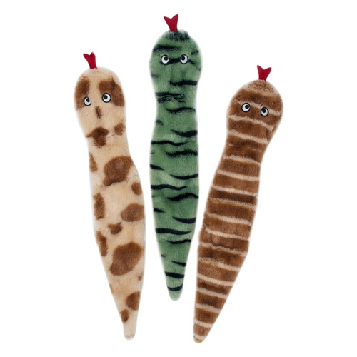 Skinny Peltz Plush No- Stuffing Squeaker Dog Toy – Desert Snakes 3- Pack Dog