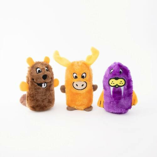 Squeakie Buddies No Stuffing Small Dog Toy – Beaver, Moose & Walrus Dog