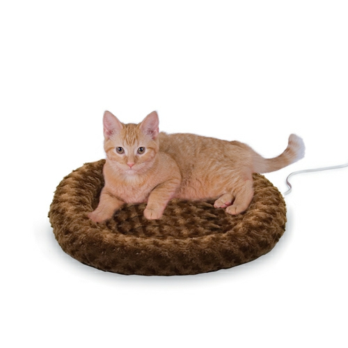 Thermo Heated Indoor Pet Bed Round Plush Chocolate Beds & Sleep Accessories