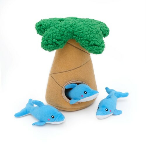 Zippy Burrow Interactive Dog Toy – 3 Dolphins In Palm Tree Dog