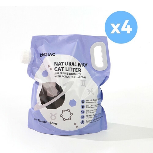 Zodiac Natural Way Superfine Bentonite With Activated Charcoal Cat Litter 4.5Kg X 4 Cat