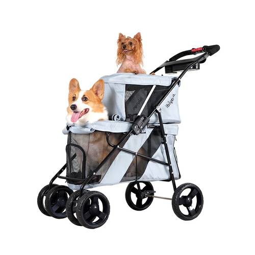 Double Decker Pet Stroller For Multiple Pets – Silver Gray Carriers & Strollers