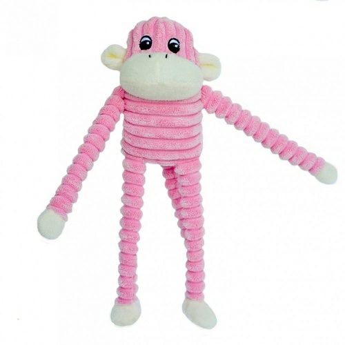 Spencer The Crinkle Monkey Long Leg Plush Dog Toy Dog Pink