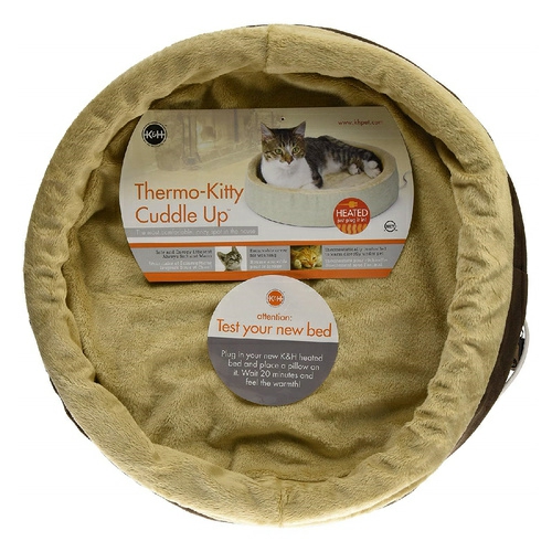 Thermo Kitty Cuddle Up Heated Pet Bed For Cats & Small Dogs In Polarfleece Mocha Beds & Sleep Accessories