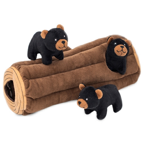 Zippy Burrow Interactive Dog Toy – Black Bear Log + 3 Bears Dog